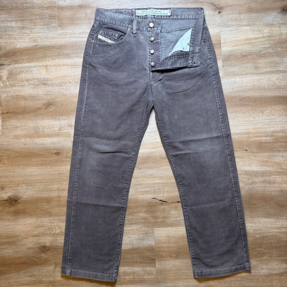 Diesel Cochise Corduroy Pants Men 32x28 Brown Straight Leg Button Fly Made Italy